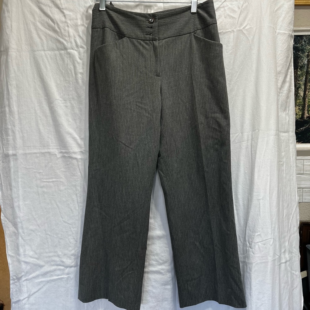 LOFT Gray Pinstripe Wide-Leg Trousers